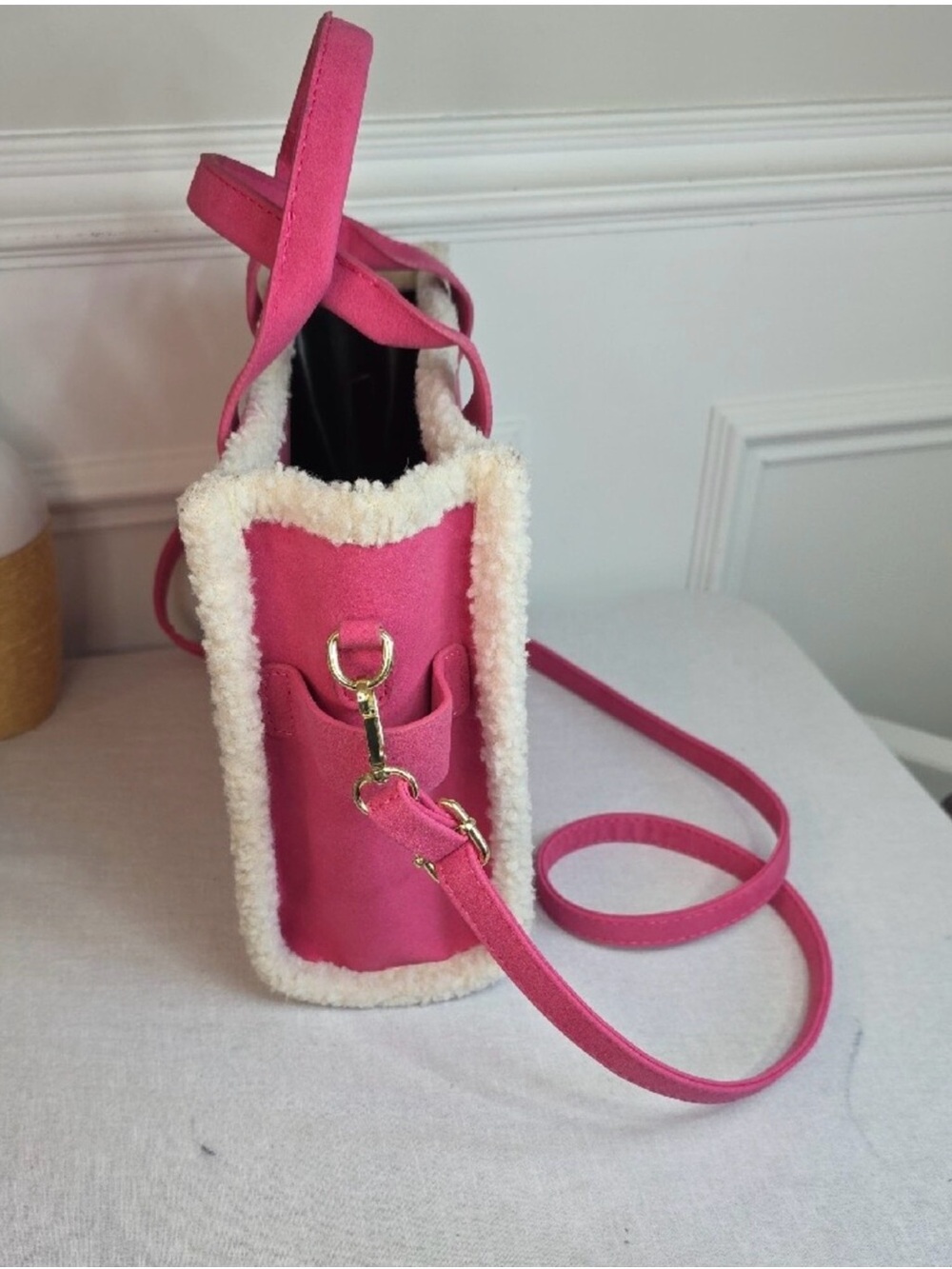Marc Jacobs Pink Shearling Tote Bag Crossbody Faux Fur Medium - Picture 7 of 9